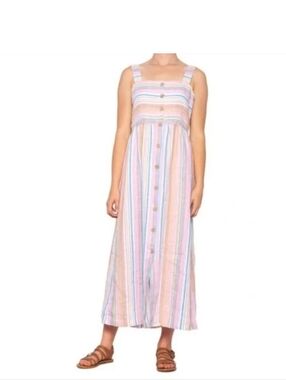 C&C California Pastel Striped Maxi Dress in Pink, Blue, Cream 100%linen